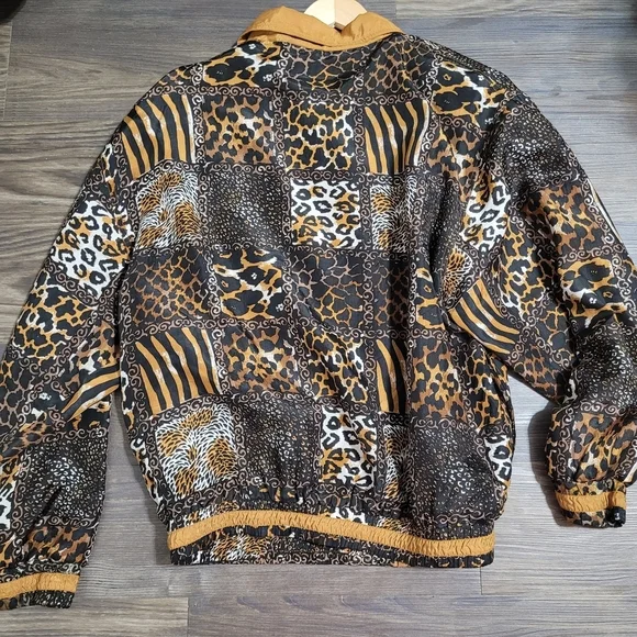 Vintage Silk Multicolor Animal Print Bomber Jacket By Anney Collection Size XL - Picture 2 of 4